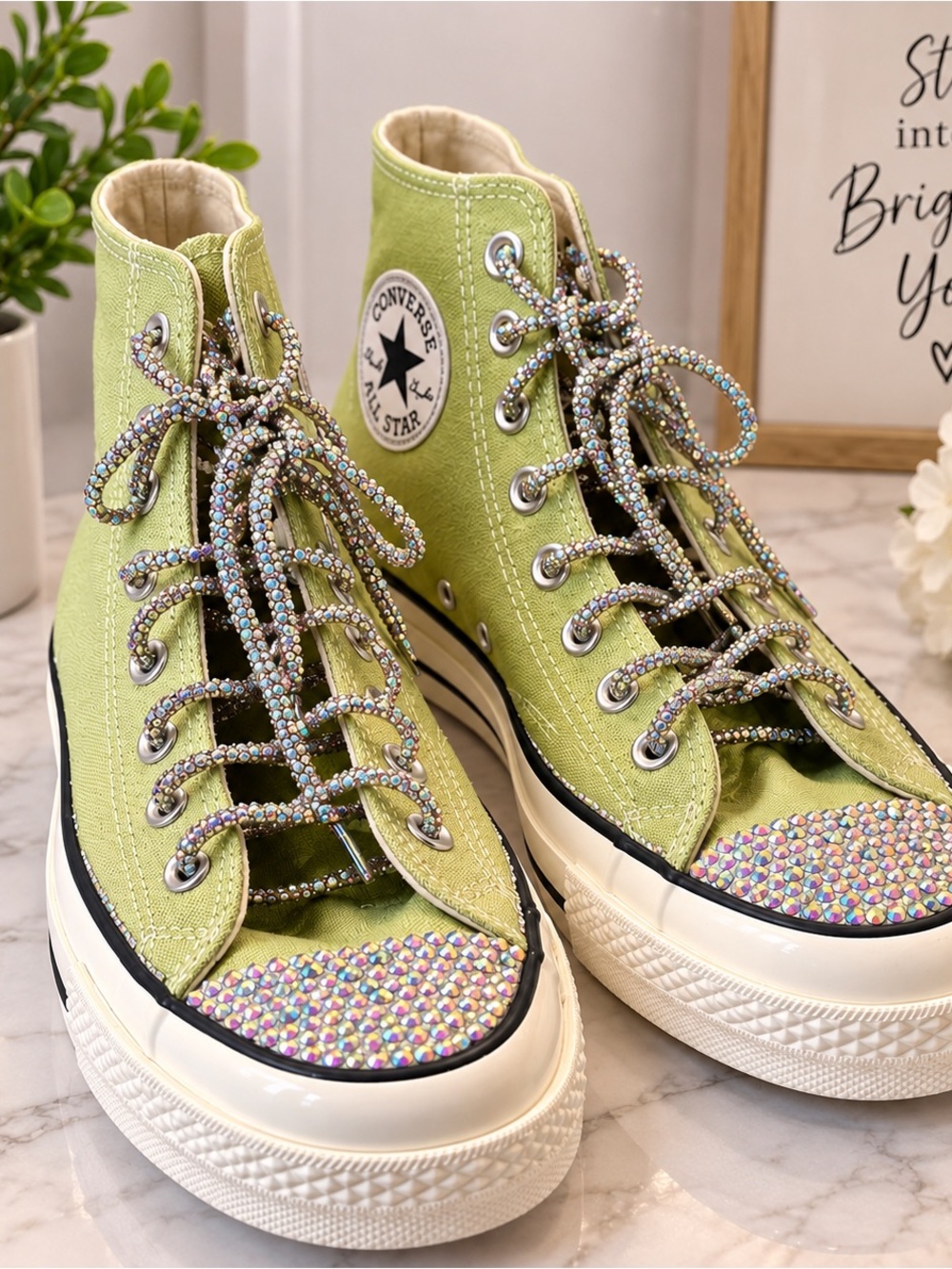 Converse Women’s Green High-Top with Bling